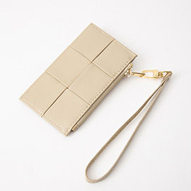 Faux Leather Weave Flat Wristlet Card / Coin Wallet