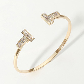 CZ Stone Paved T Tip Cuff Bracelet