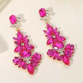 Stone Cluster Embellished Chandelier Dangle Evening Earrings