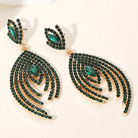 Marquise Stone Pointed Rhinestone Paved Peacock Chandelier Dangle Evening Earrings