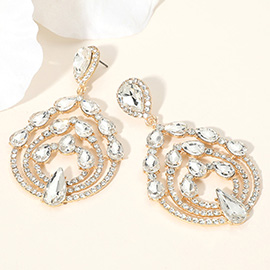 Teardrop Stone Embellished Round Chandelier Dangle Evening Earrings