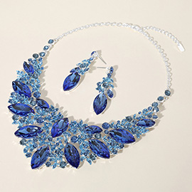 Marquise Stone Cluster Embellished Evening Necklace