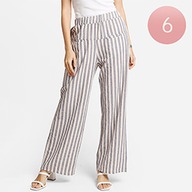 Elastic Waist Striped Wide Leg Pants