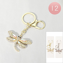 12PCS - Rhinestone Paved Dragonfly Keychains