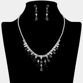 Teardrop Stone Cluster Embellished Rhinestone Paved Necklace