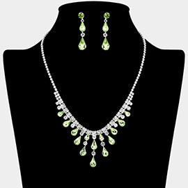 Teardrop Stone Cluster Embellished Rhinestone Paved Necklace