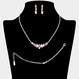 Marquise Stone Cluster Link Rhinestone Paved Jewelry Set