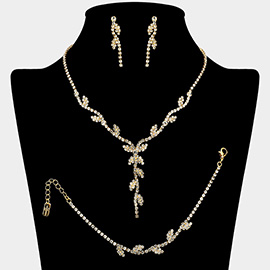 Rhinestone Paved Y Shaped Leaf Vine Jewelry Set