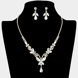 Marquise Stone Cluster Butterfly Pointed Rhinestone Paved Necklace