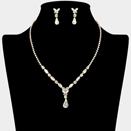 Teardrop Stone Marquise Butterfly Pointed Rhinestone Paved Necklace