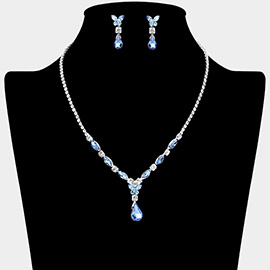 Teardrop Stone Marquise Butterfly Pointed Rhinestone Paved Necklace