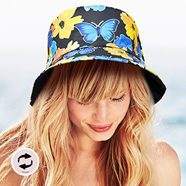 Reversible Butterfly Flower Print Bucket Hat