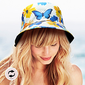 Reversible Butterfly Flower Print Bucket Hat