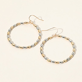 Metal Beaded Open Circle Dangle Earrings