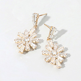 Flower CZ Stone Cluster Dangle Evening Earrings