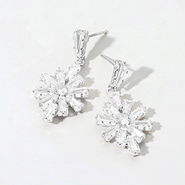 Flower CZ Stone Cluster Dangle Evening Earrings