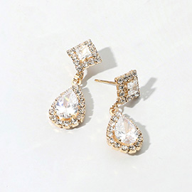 Teardrop CZ Stone Cluster Dangle Evening Earrings