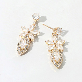 Flower Marquise CZ Stone Cluster Dangle Evening Earrings