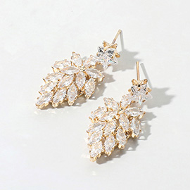 Star CZ Stone Pointed Marquise Stone Cluster Dangle Evening Earrings