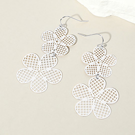 Double Metal Filigree Flower Link Dangle Earrings