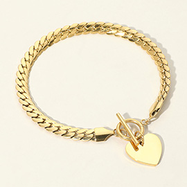 SECRET BOX_Stainless Steel Heart Charm Toggle Bracelet