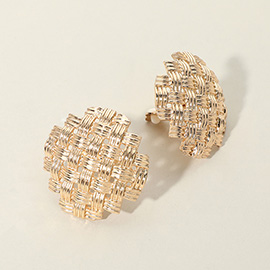 Textured Metal Weave Disc Clip On Earrings