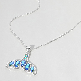 Stone Embellished Whale Tale Pendant Necklace