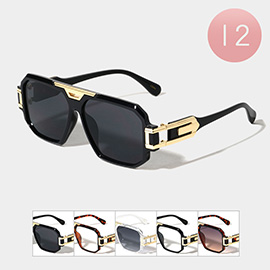 12PCS - Oversized Aviator Frame Metal Buckle Pointed Wayfarer Sunglasses