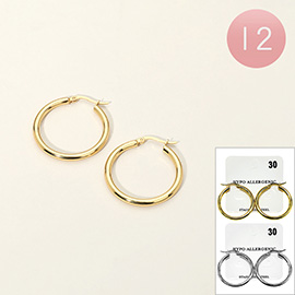 12Pairs - Stainless Steel Pin Catch Hoop Earrings