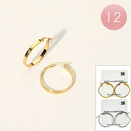 12Pairs - Stainless Steel Pin Catch Hoop Earrings 