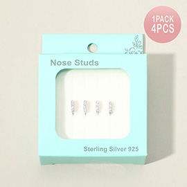 4PCS - Stone Pointed Sterling Silver Nose Rings