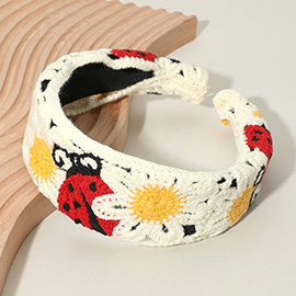 Flower Ladybug Crochet Headband