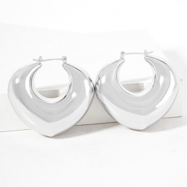 White Gold Dipped Puffy Rhombus Pin Catch Hoop Earrings