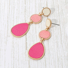 Faux Leather Metal Abstract Plate Link Dangle Earrings