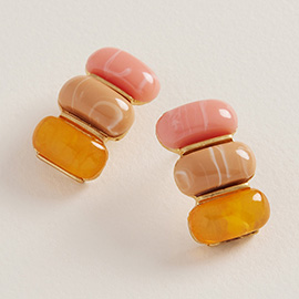 Retro Chunky Marbled Resin Oval Stacked Earrings
