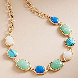 Chunky Geometric Resin Stone Cluster Link Necklace