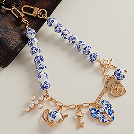 Pearl Cross Metal Key Heart Floral Ceramic Bow Kettle Charm Station Bag Charm