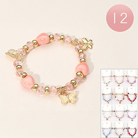 12PCS - Butterfly Charm Heart Faceted Beaded Stretch Bracelets