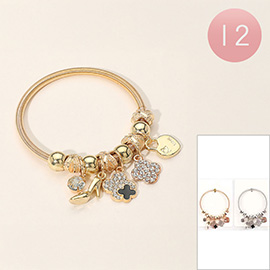 12PCS - Quatrefoil High Heel Heart Lock Charm Beaded Stretch Bracelets