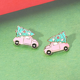 Enamel Christmas Tree Car Stud Earrings