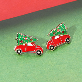 Enamel Christmas Tree Car Stud Earrings