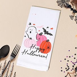 HAPPY HALLOWEEN Message Ghost Pumpkin Bat Kitchen Towel