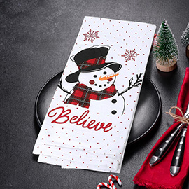 BELIEVE Holiday Snowman Kitchen Towel