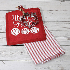 3PCS - JINGLEBELL Christmas Kitchen Towel Pot Holder Cookie Cutter Set