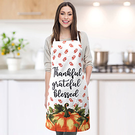 THANKFUL GRATEFUL BLESSED Message Thanksgiving Pumpkin Accented Apron