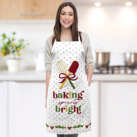 BAKING SPIRITS BRIGHT Message Printed Holiday Apron