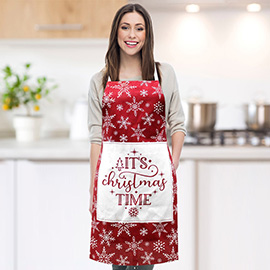 ITS CHRISTMAS TIIME Message Accent Snowflake Pattern Printed Apron