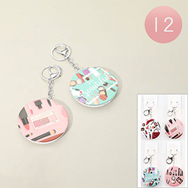 12PCS - Makeup-Themed Printed Compact Mirror Keychains