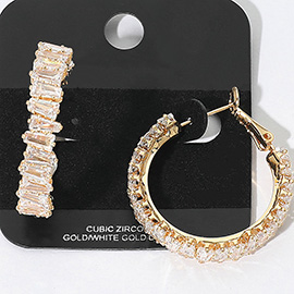 Gold Dipped Full Baguette CZ Stone Around Evening Hoop Earrings