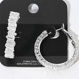 Gold Dipped Full Baguette CZ Stone Around Evening Hoop Earrings